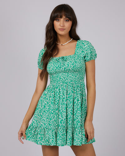 Amalfi Shirred Mini Dress Green