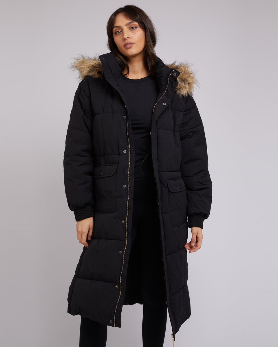 Active Fur Longline Puffer Black – All About Eve Clothing