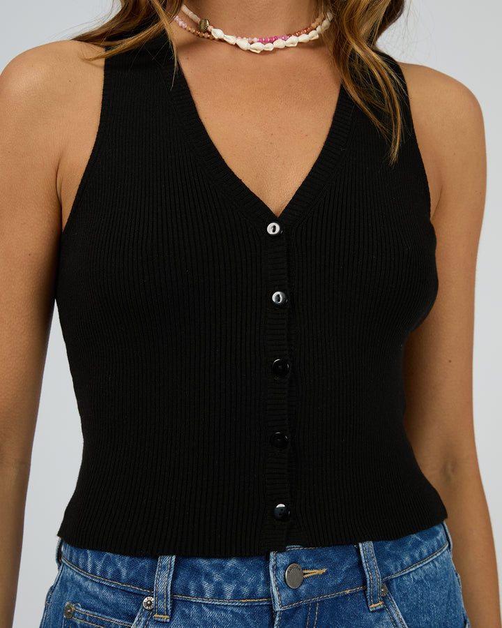 Henley Knit Vest Black