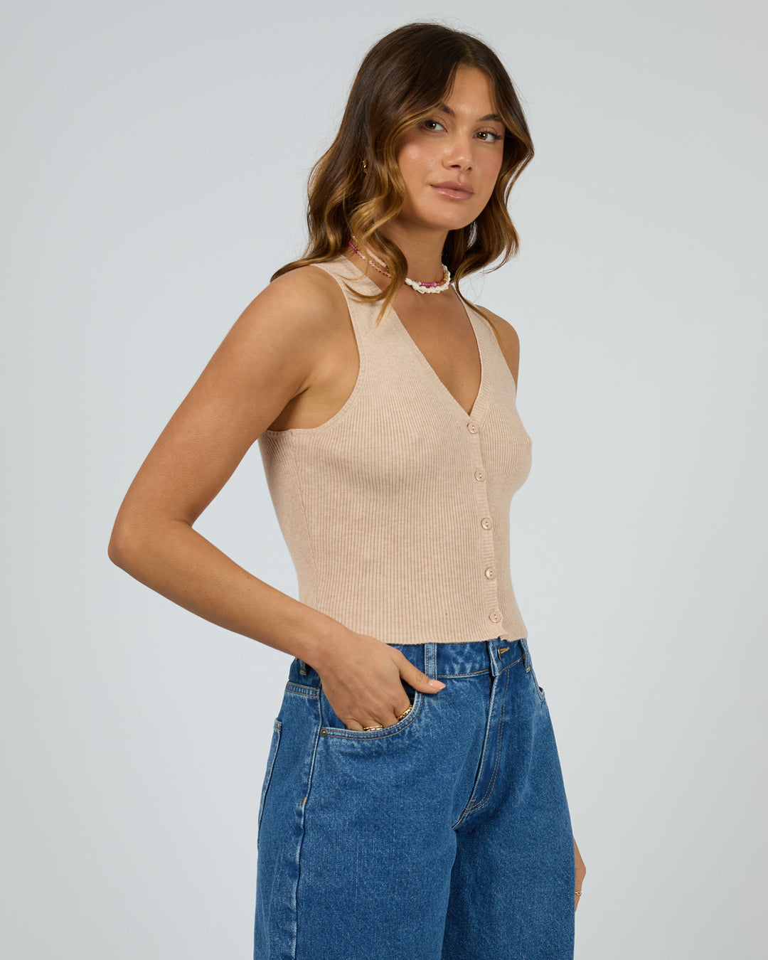 Henley Knit Vest Oatmeal