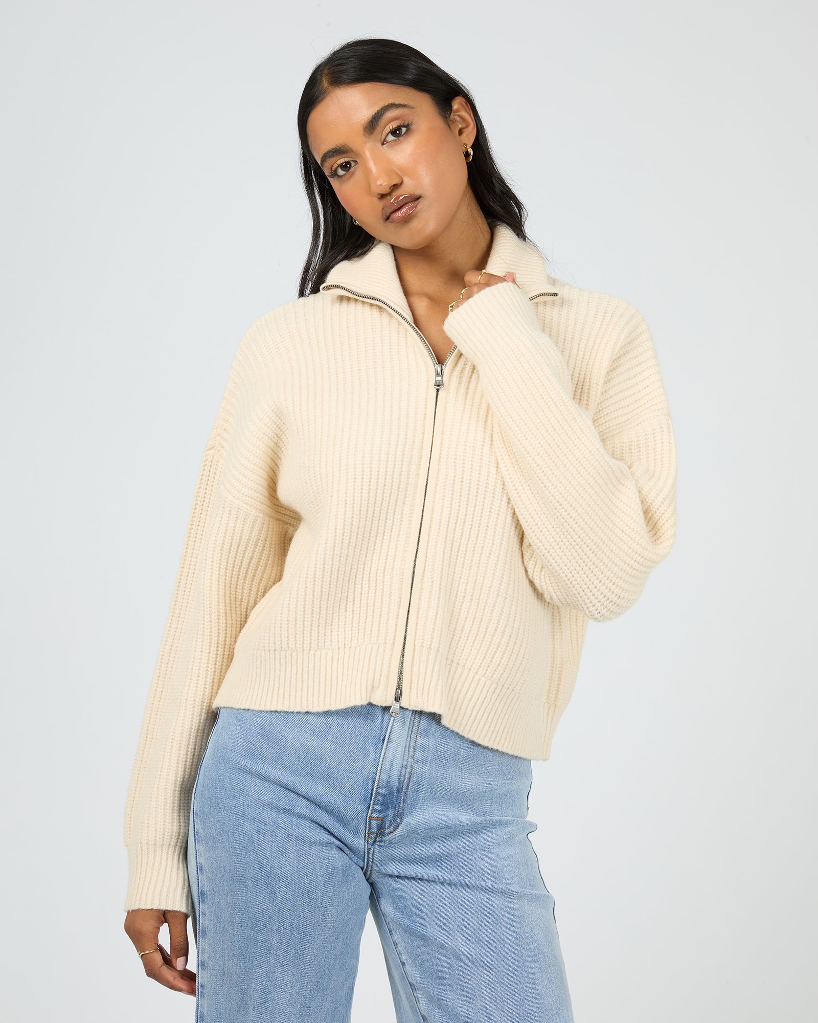 Bridie Knit Zip Through Vanilla – All About Eve Clothing