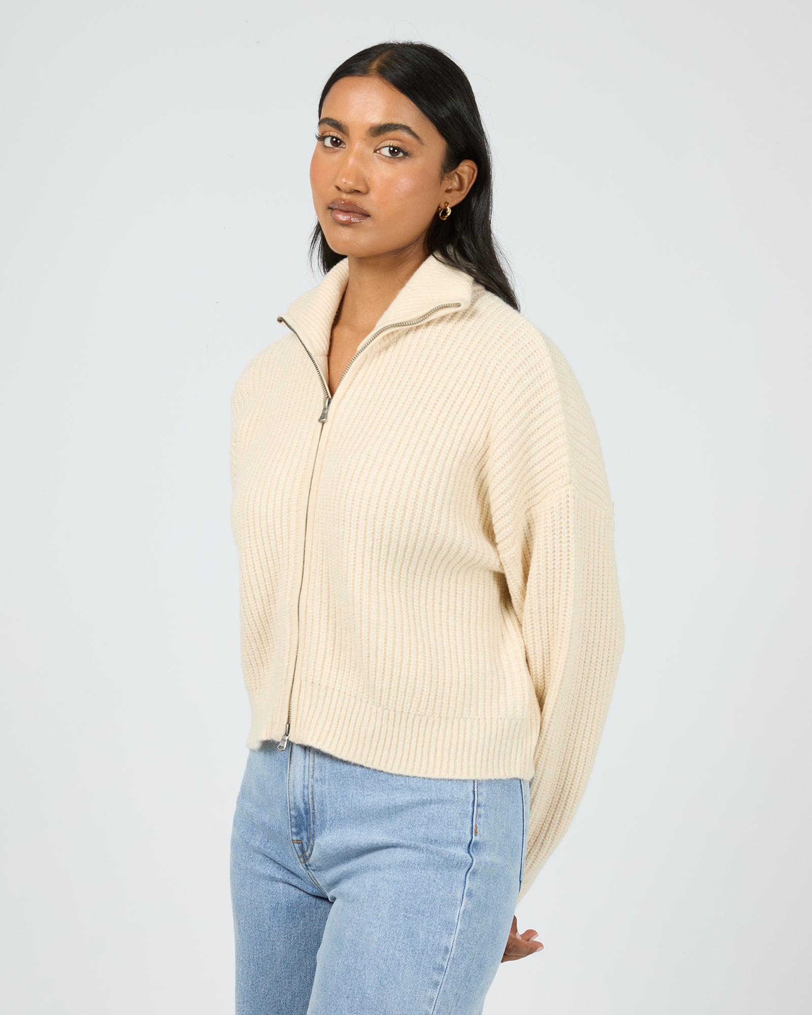 Bridie Knit Zip Through Vanilla – All About Eve Clothing