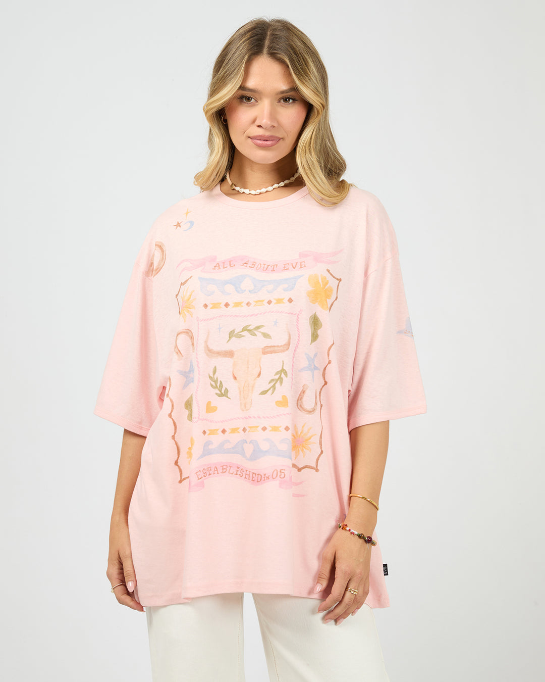 Aloha Howdy Oversized Tee Pale Pink