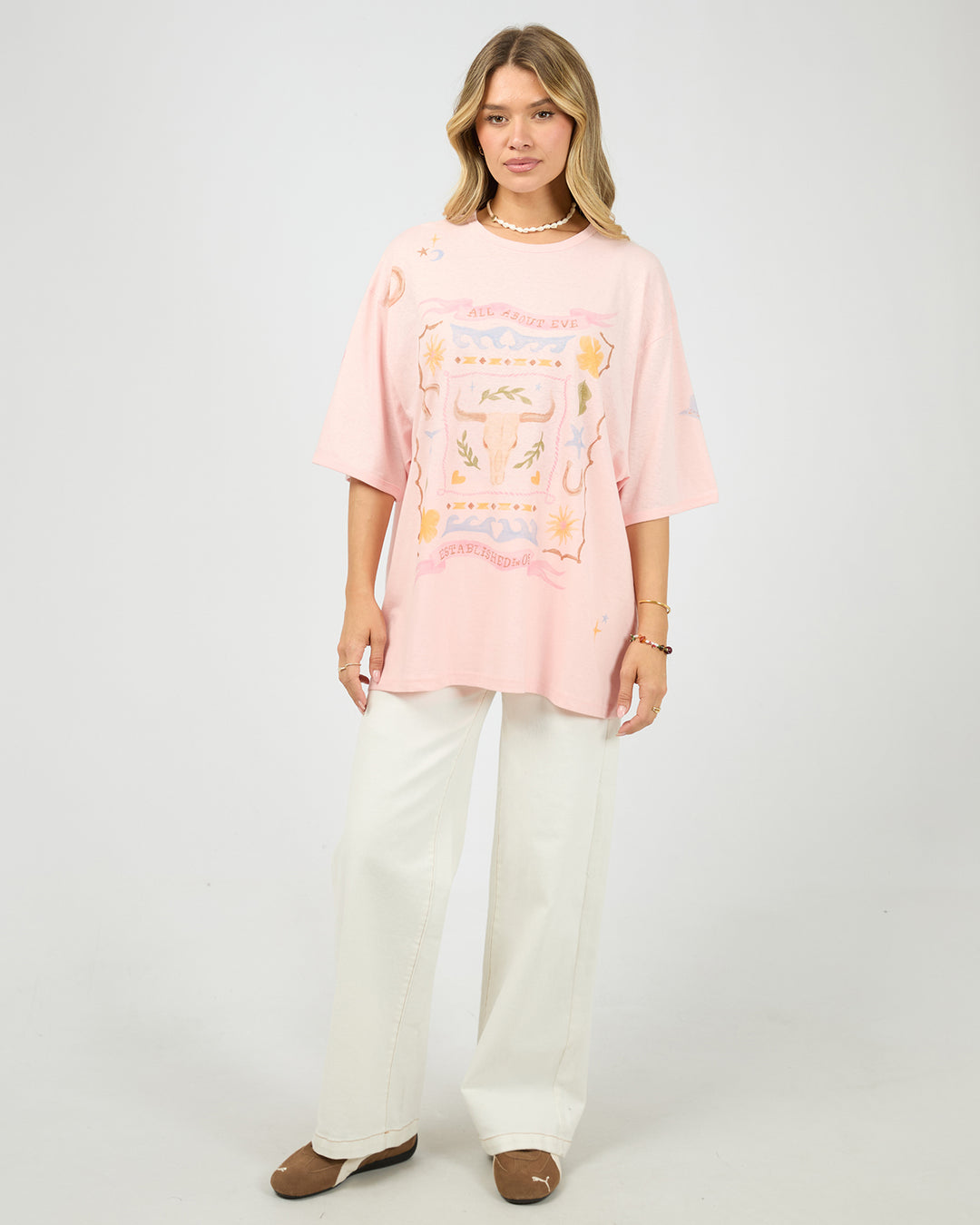 Aloha Howdy Oversized Tee Pale Pink