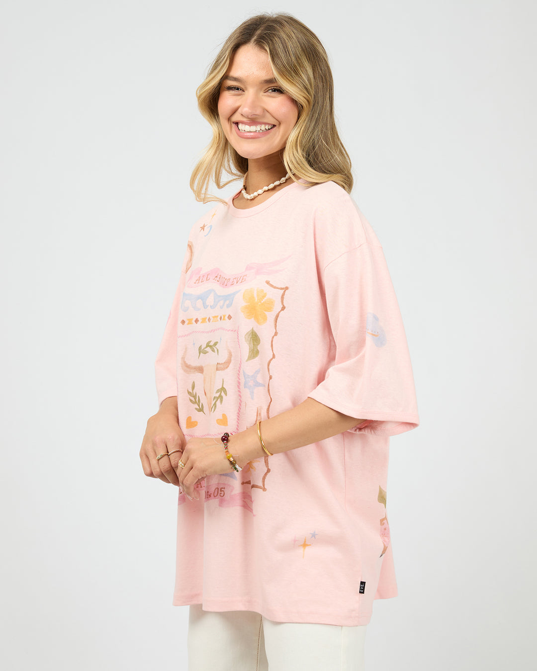 Aloha Howdy Oversized Tee Pale Pink