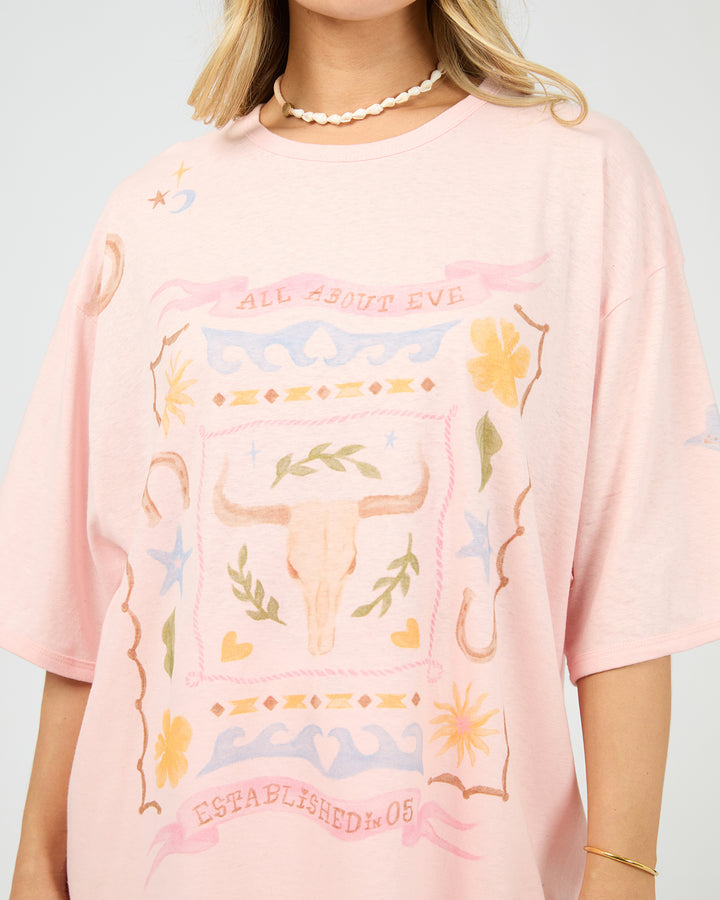 Aloha Howdy Oversized Tee Pale Pink