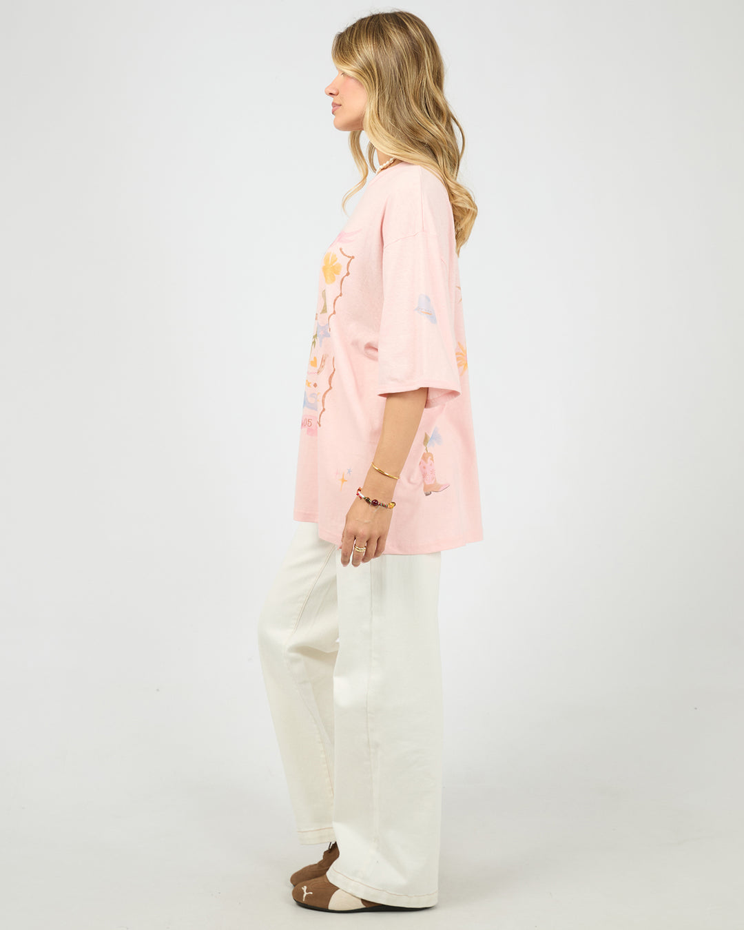 Aloha Howdy Oversized Tee Pale Pink