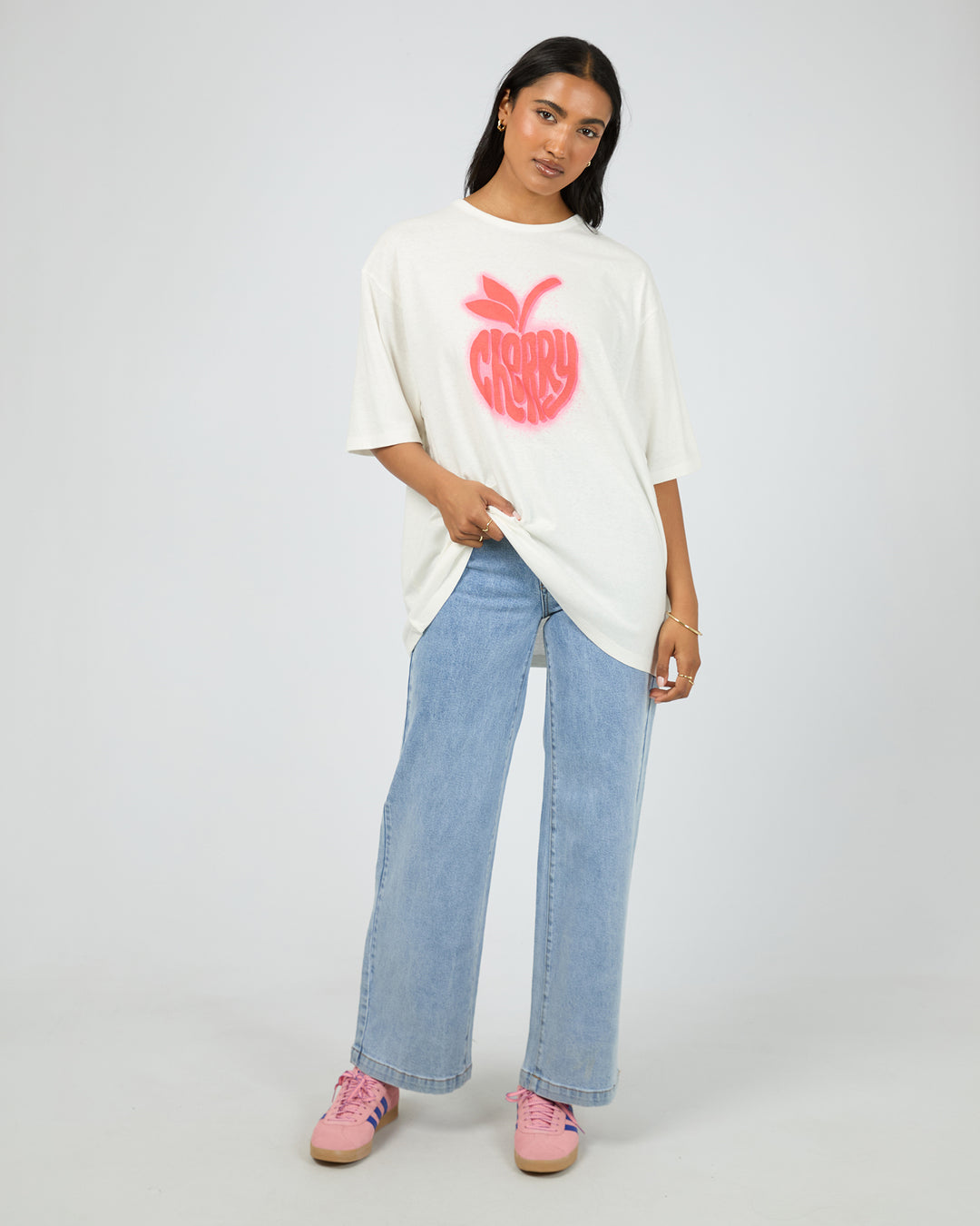 Cherry Spray Oversized Tee Vintage White