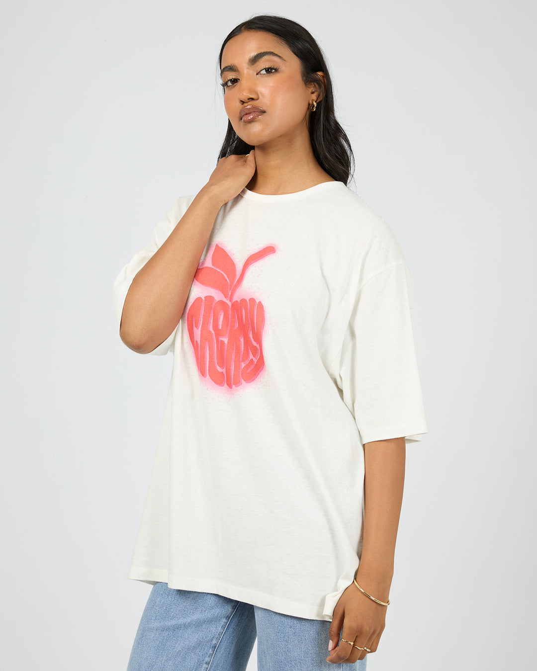 Cherry Spray Oversized Tee Vintage White