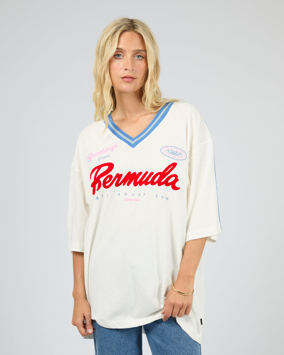 Bermuda Oversized V Neck Tee Vintage White