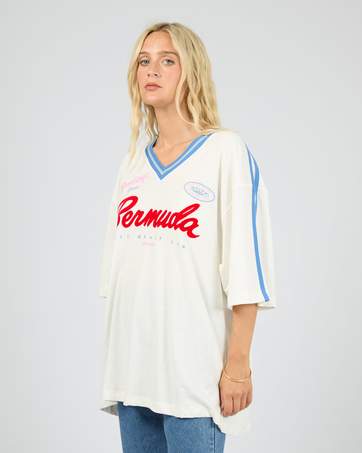 Bermuda Oversized V Neck Tee Vintage White