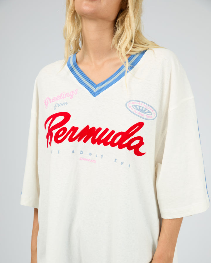 Bermuda Oversized V Neck Tee Vintage White