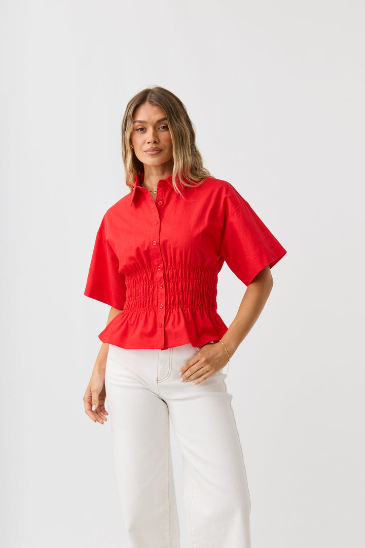 Timeless Shirred Top Red