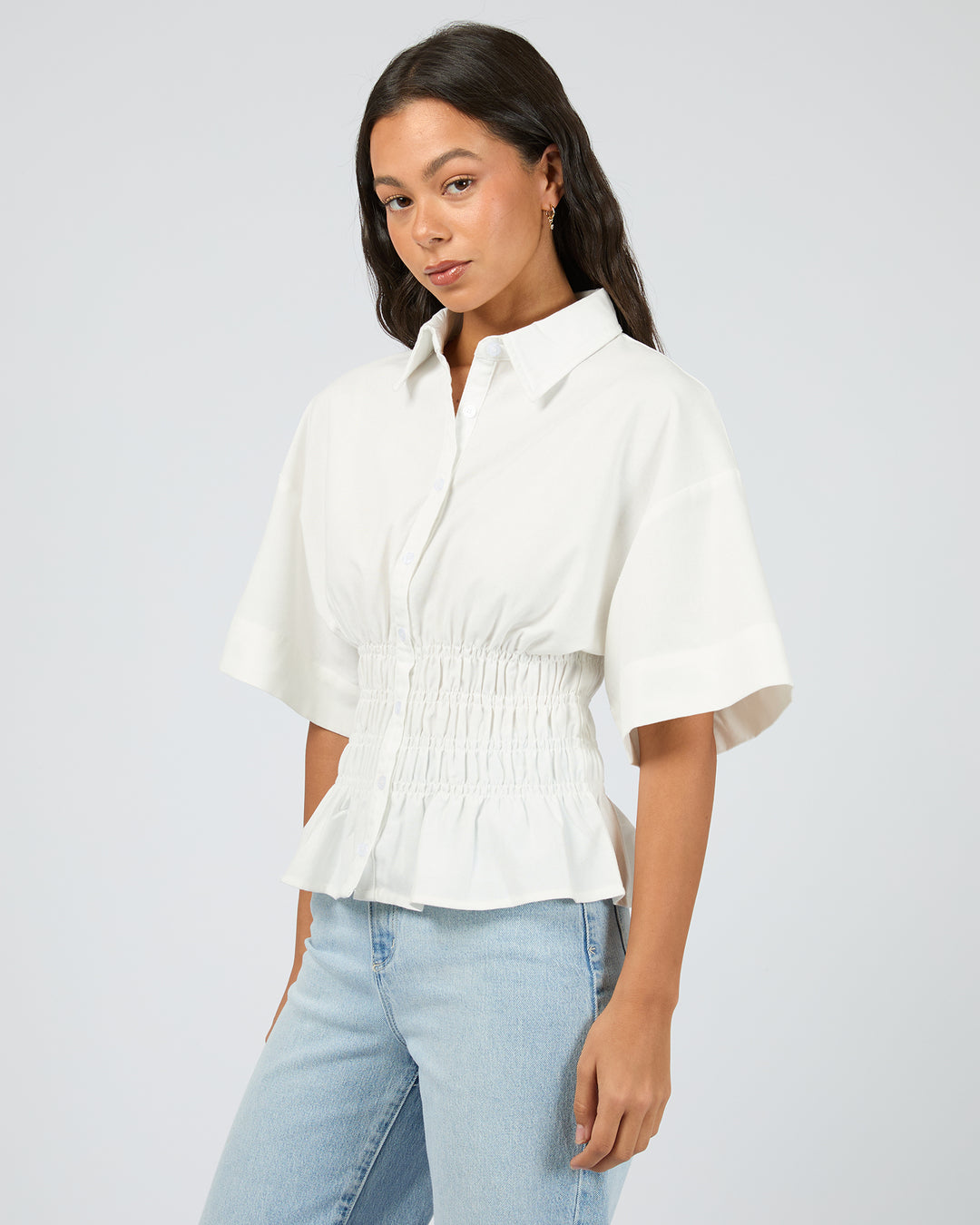 Timeless Shirred Top White