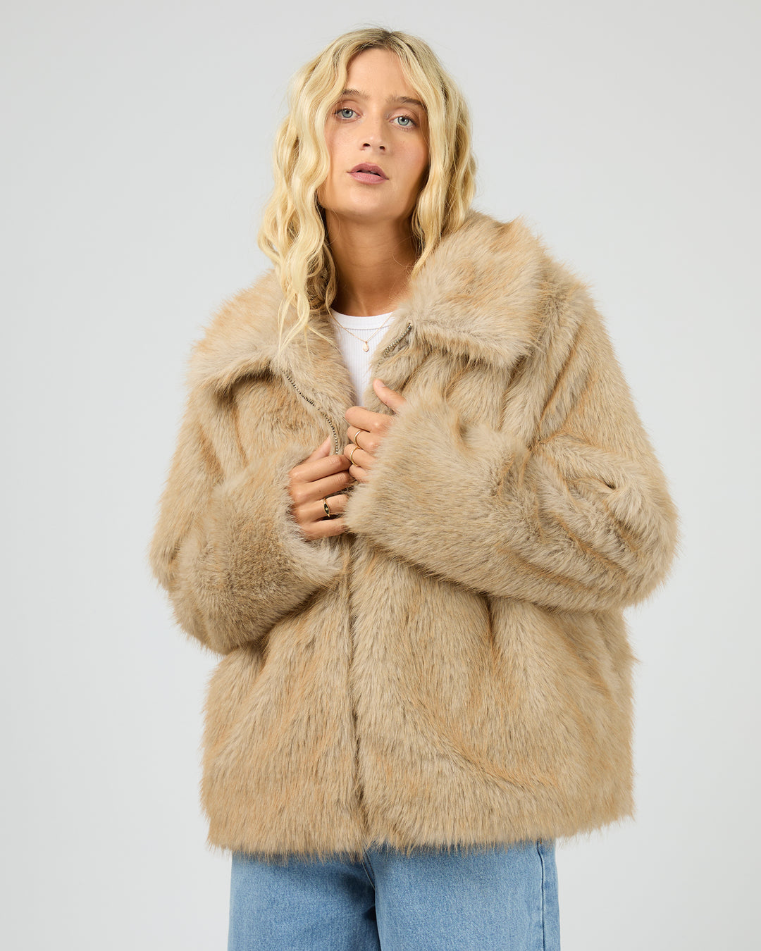 Sable Faux Fur Zip Coat Multicoloured