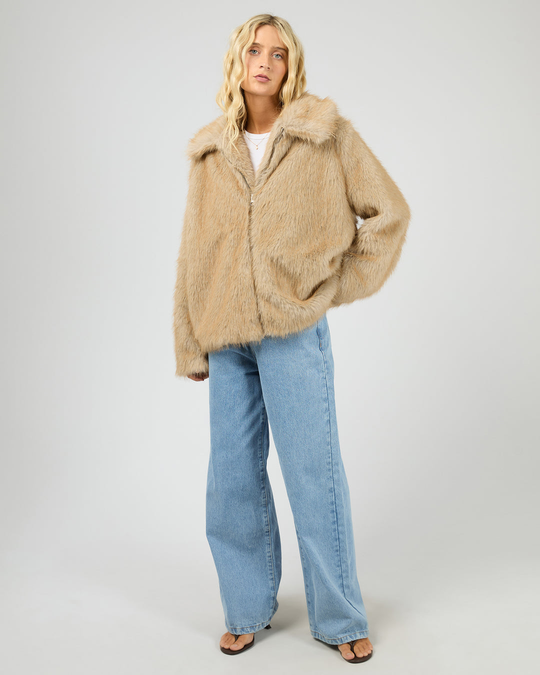 Sable Faux Fur Zip Coat Multicoloured