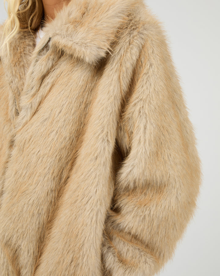 Sable Faux Fur Zip Coat Multicoloured