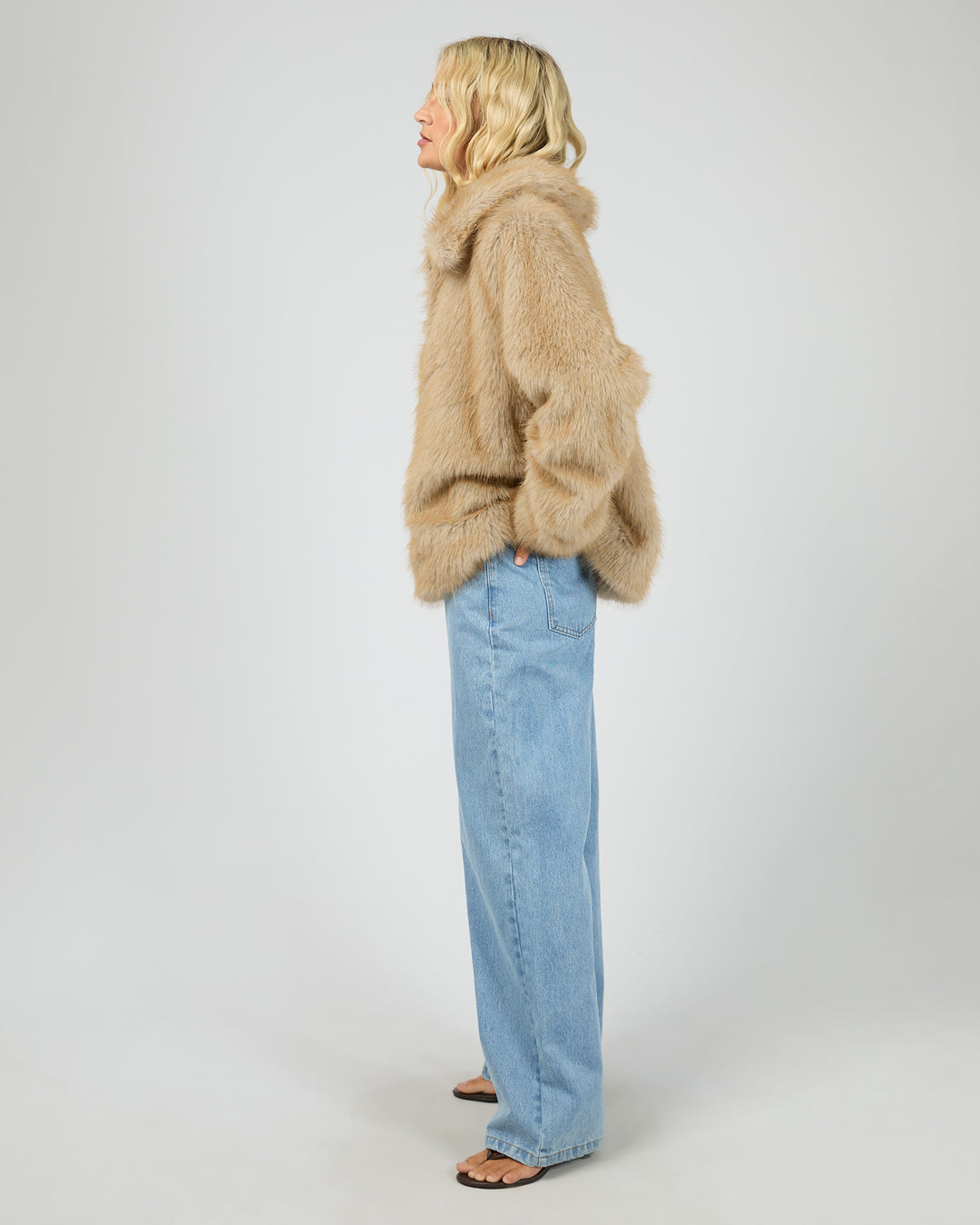 Sable Faux Fur Zip Coat Multicoloured