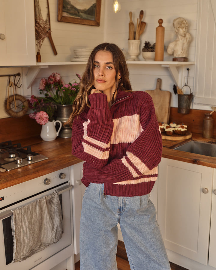 Aida Knit Zip Thru Wine