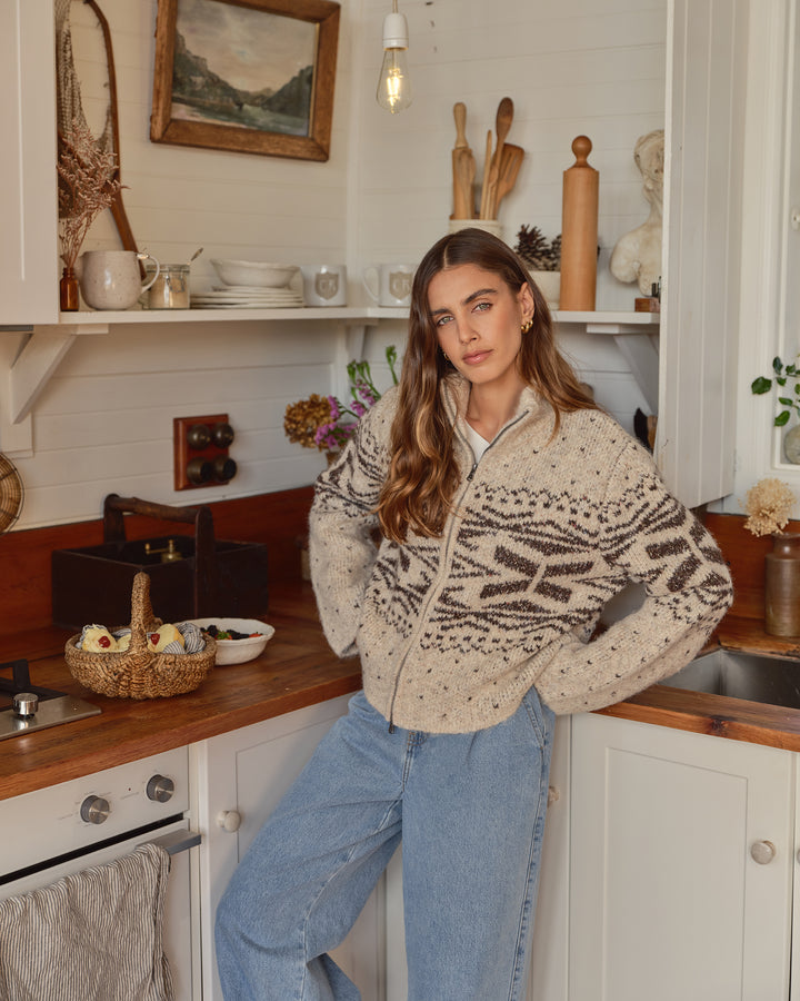 Zoe Knit Zip Thru Oat