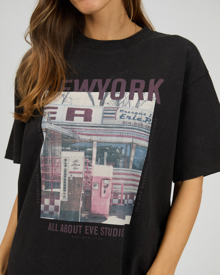 New York Diner Relaxed Tee Washed Black