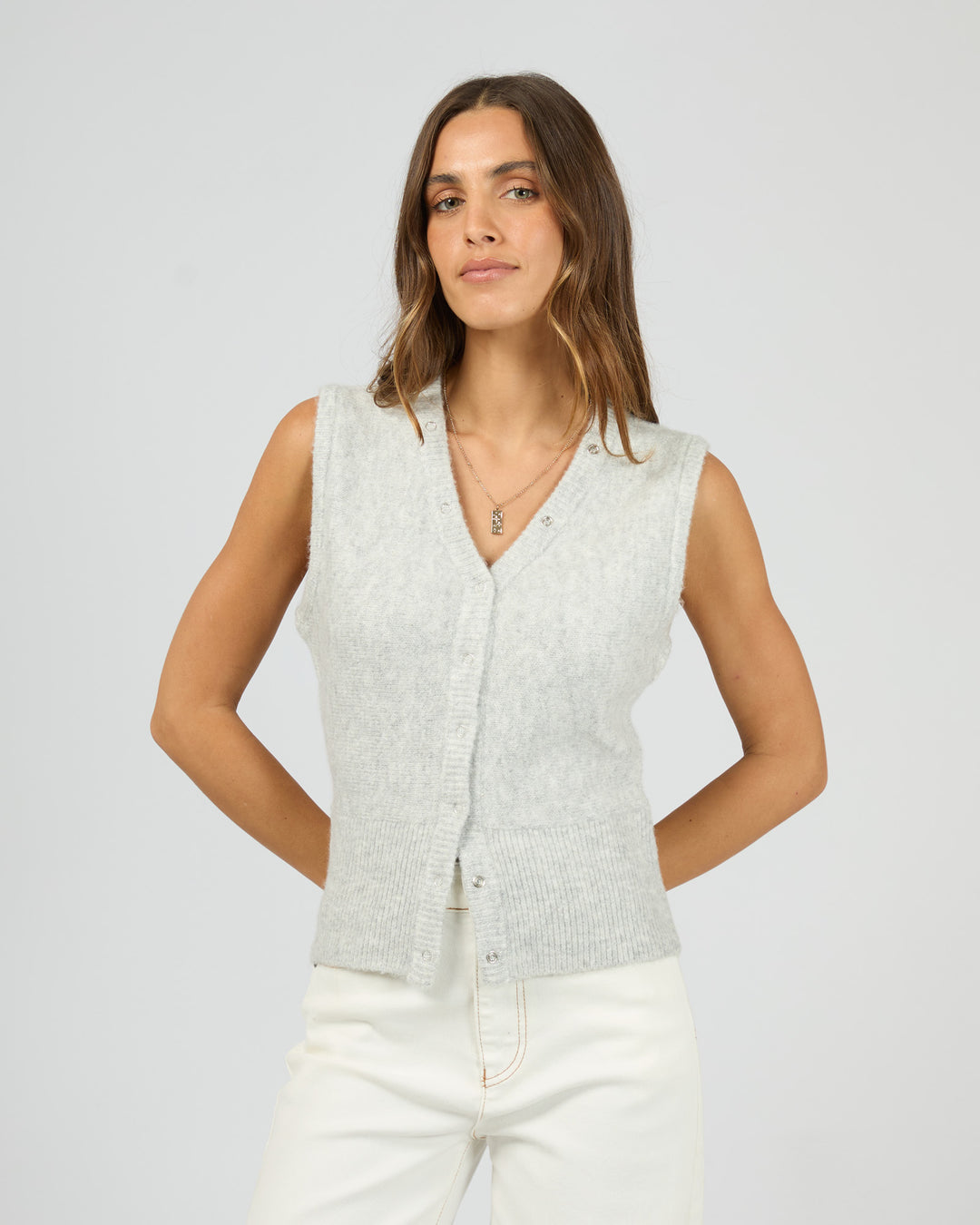 Nelly Knit Vest Snow Marle