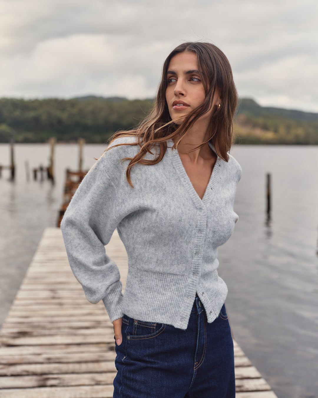 Nelly Knit Cardi Snow Marle