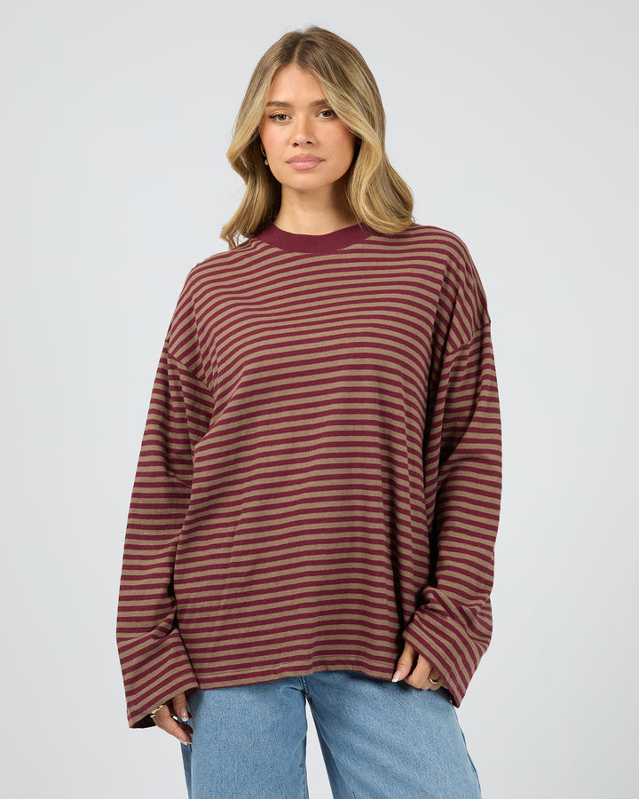 Paloma Long Sleeve Stripe Tee Burgundy