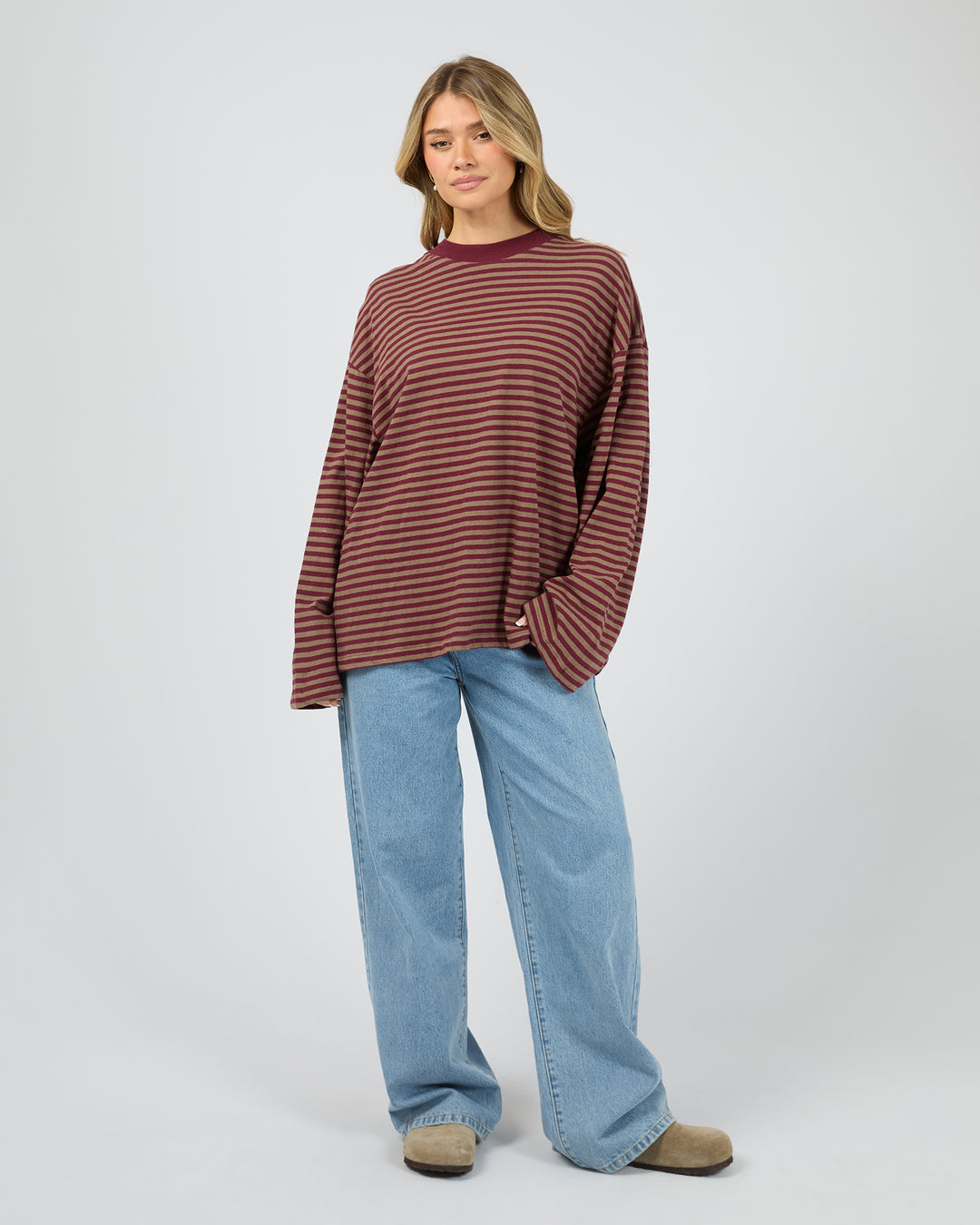 Paloma Long Sleeve Stripe Tee Burgundy