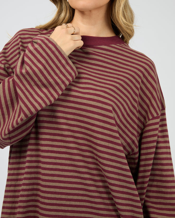 Paloma Long Sleeve Stripe Tee Burgundy