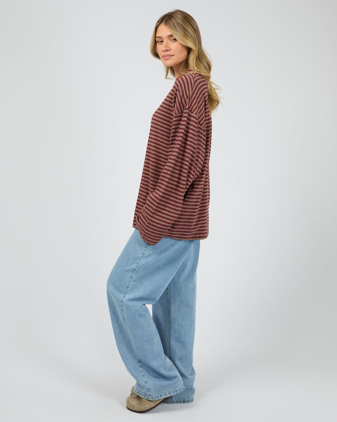 Paloma Long Sleeve Stripe Tee Burgundy