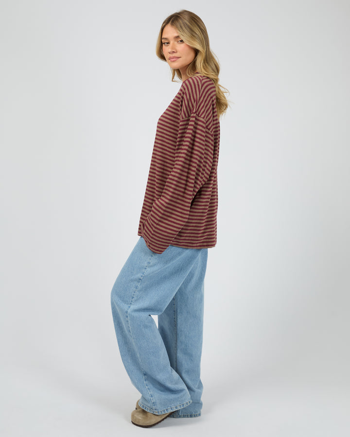 Paloma Long Sleeve Stripe Tee Burgundy