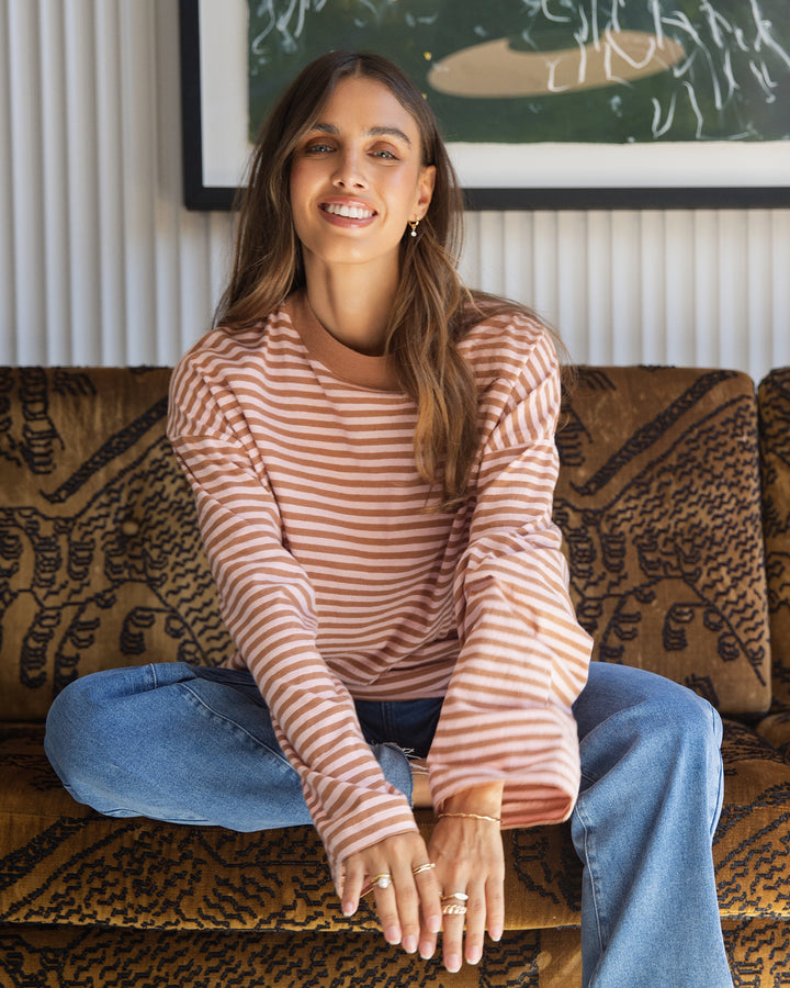 Paloma Long Sleeve Stripe Tee Cinnamon