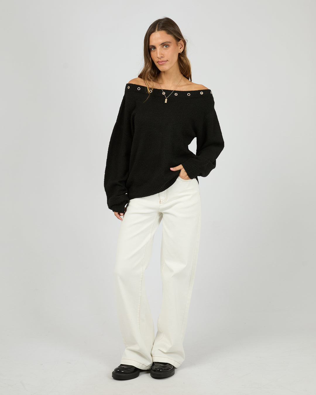 Lua Long Sleeve Off Shoulder Top Black