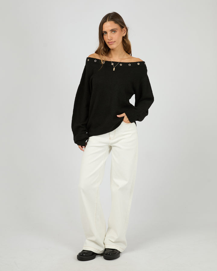Lua Long Sleeve Off Shoulder Top Black