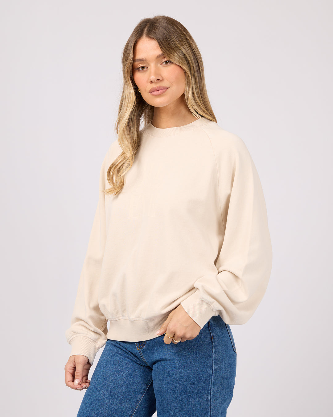Flynn Washed Box Raglan Crew Vanilla