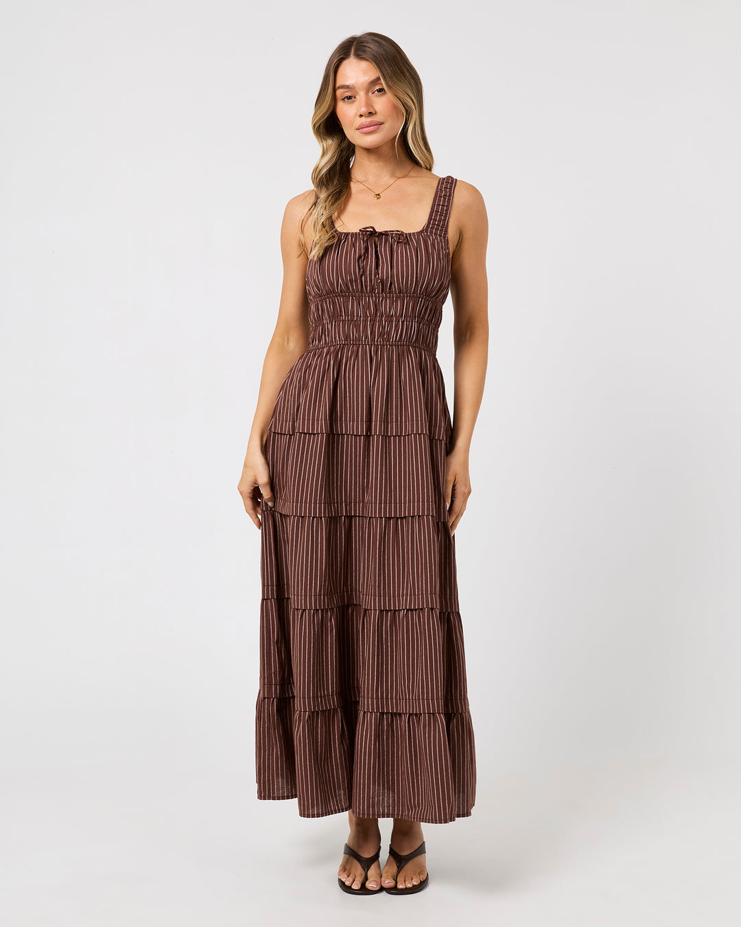 Myla Stripe Maxi Dress Brown