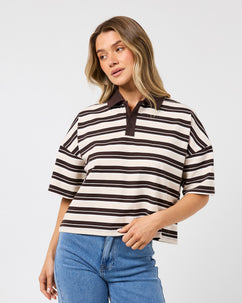 Harri Stripe Rugby Top Brown
