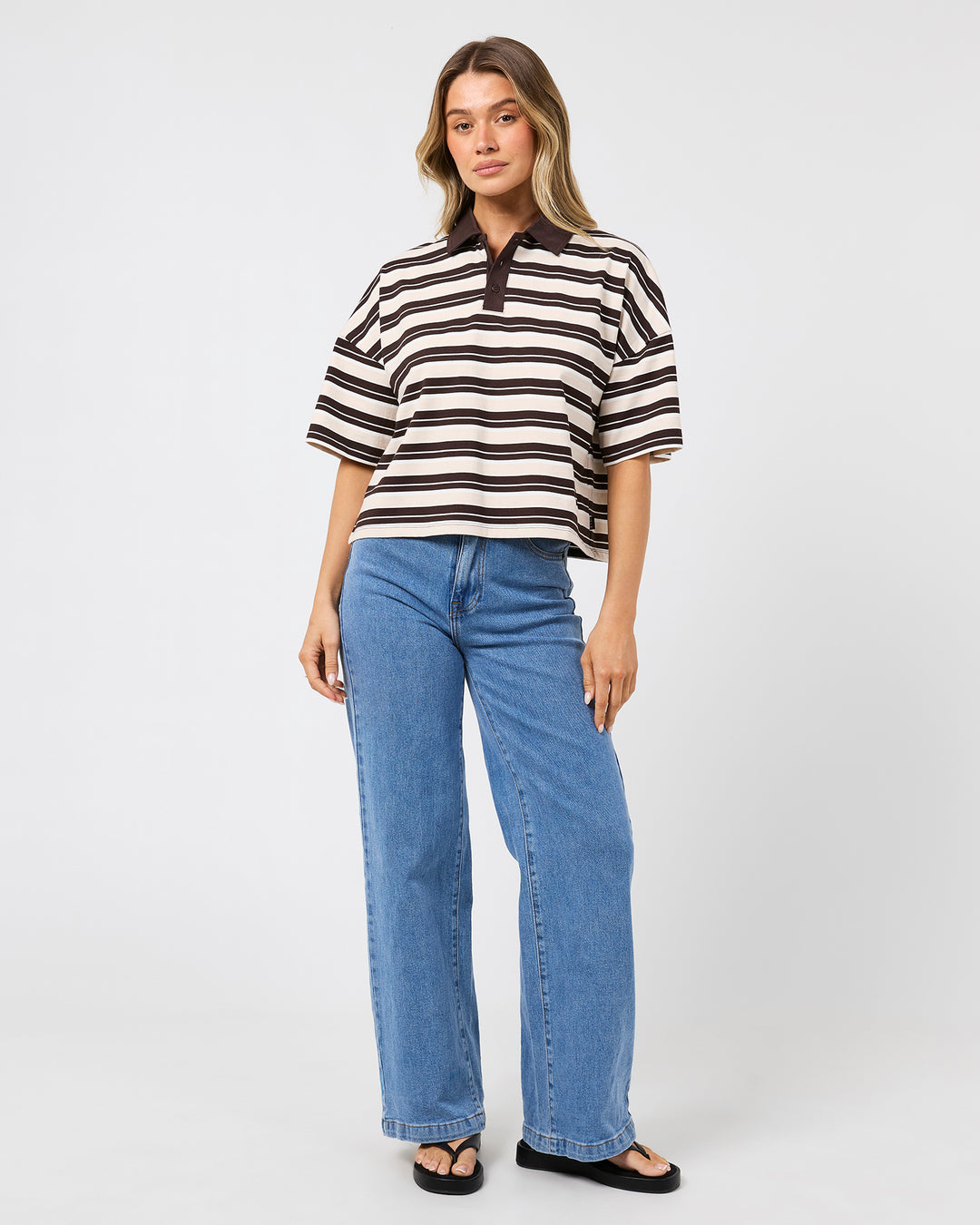 Harri Stripe Rugby Top Brown