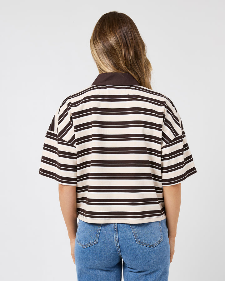 Harri Stripe Rugby Top Brown