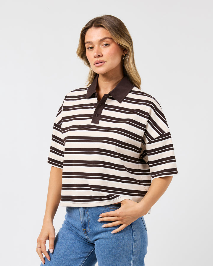 Harri Stripe Rugby Top Brown