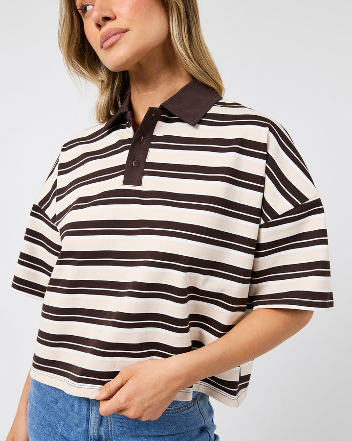 Harri Stripe Rugby Top Brown