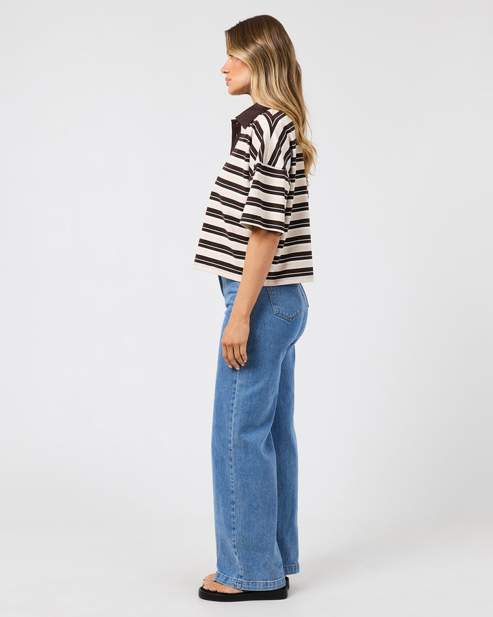 Harri Stripe Rugby Top Brown