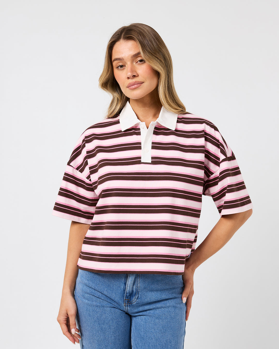 Harri Stripe Rugby Top Pale Pink