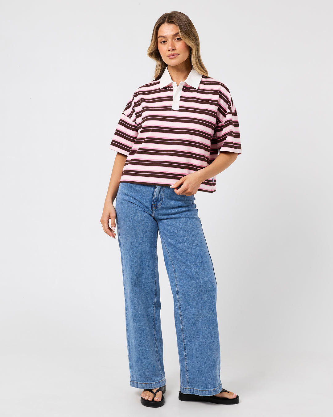 Harri Stripe Rugby Top Pale Pink