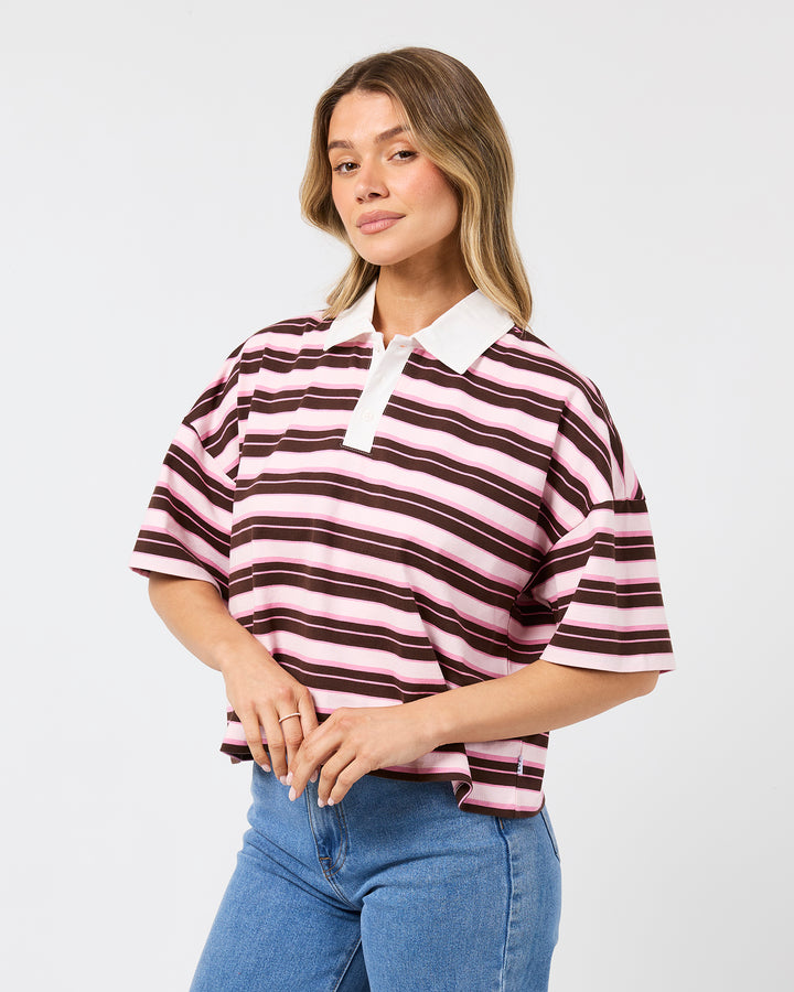 Harri Stripe Rugby Top Pale Pink