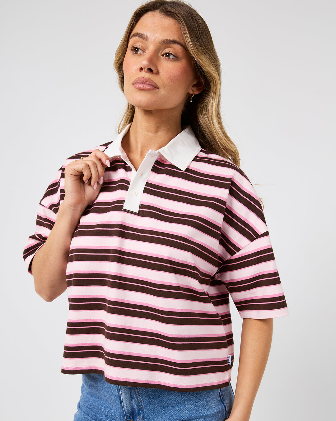 Harri Stripe Rugby Top Pale Pink