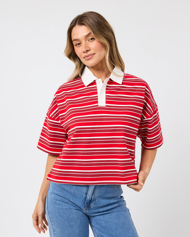 Harri Stripe Rugby Top Red