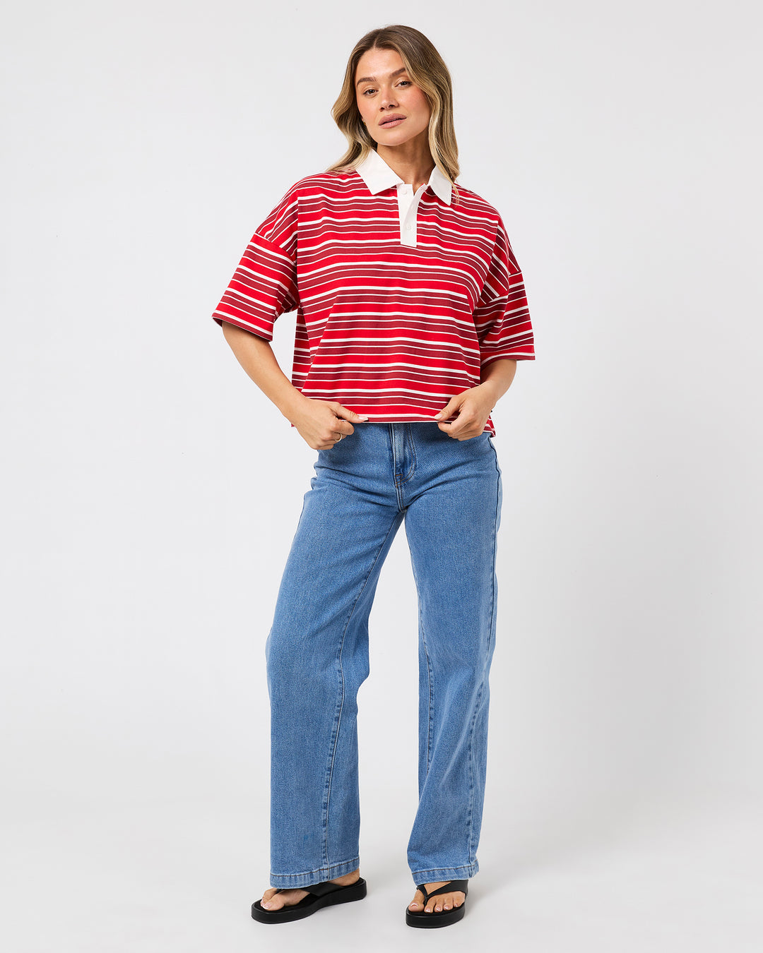 Harri Stripe Rugby Top Red