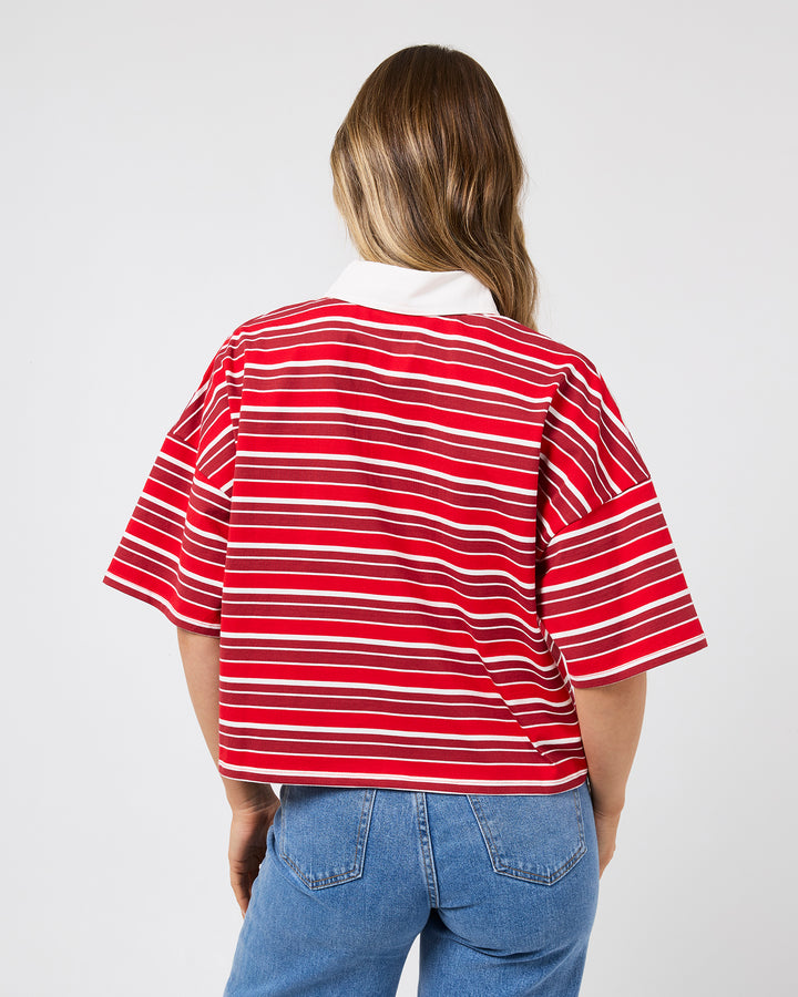 Harri Stripe Rugby Top Red